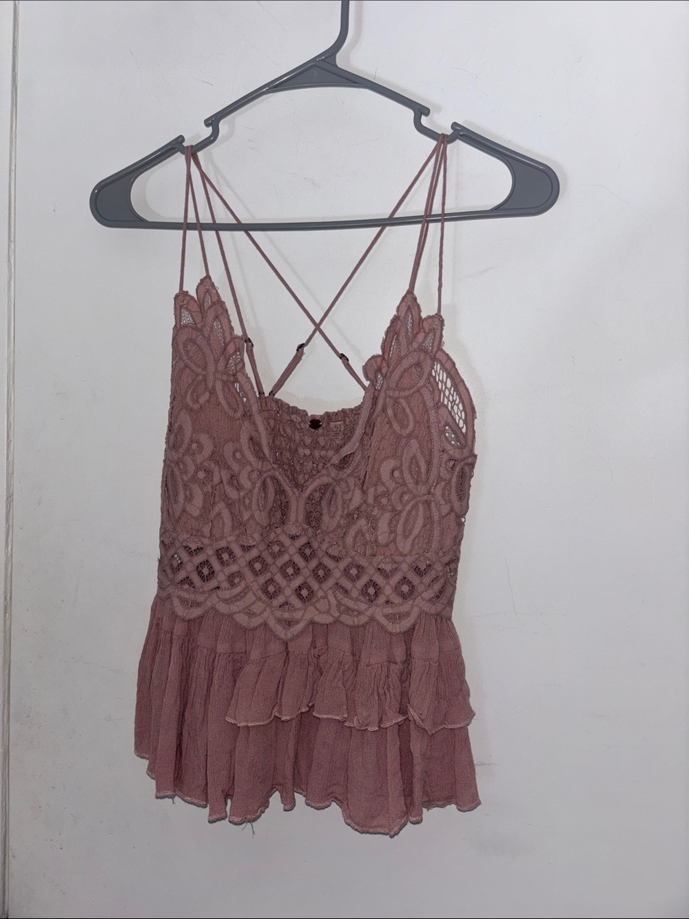 Free People Rose Mauve Lace Tiered Cami